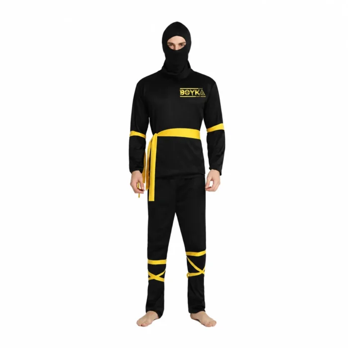 Boyka Black Ninja Costume with Yellow Sash and Leg Wraps
