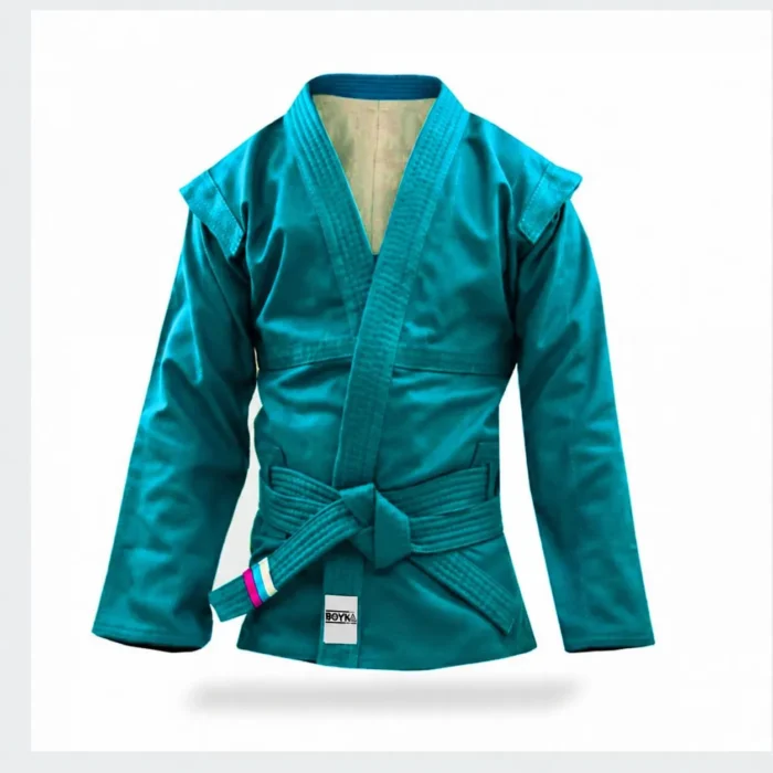 Boyka Teal Sambo Jacket with Contrast Belt Trim