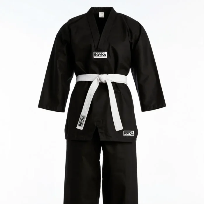 Boyka All-Black Taekwondo Uniform with White Belt