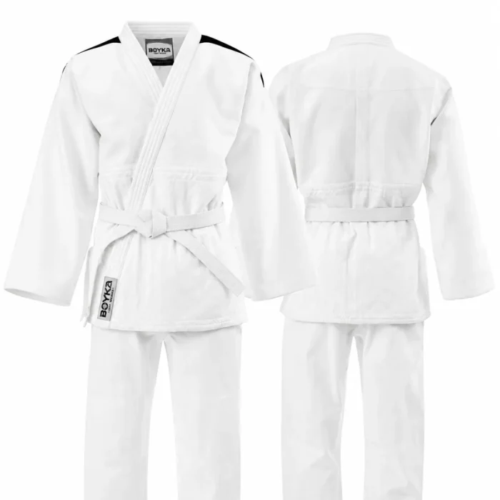 Boyka White Judo Gi with Black Shoulder Stripe and White Belt