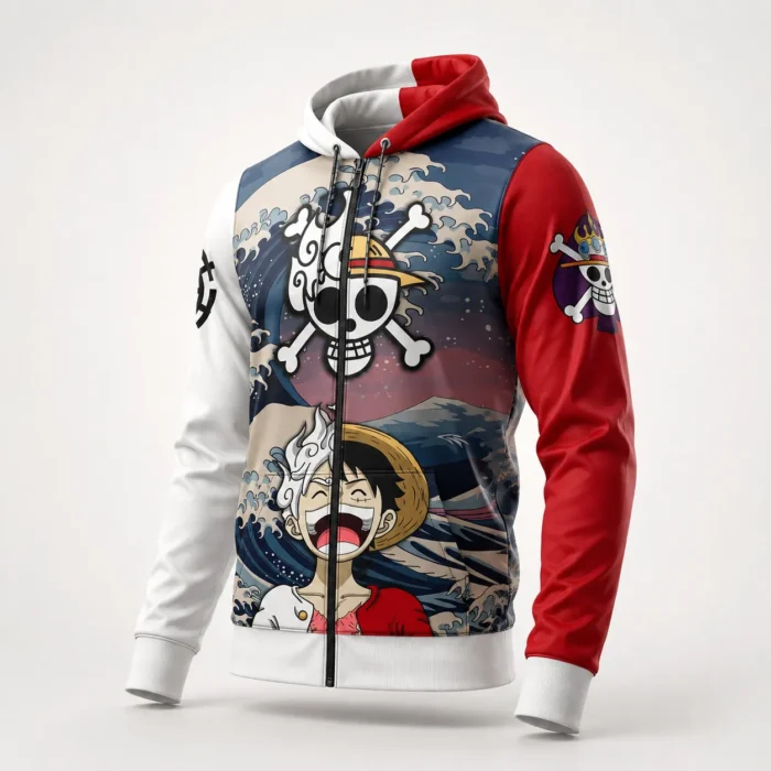 Anime Wave Graphic Zip Hoodie