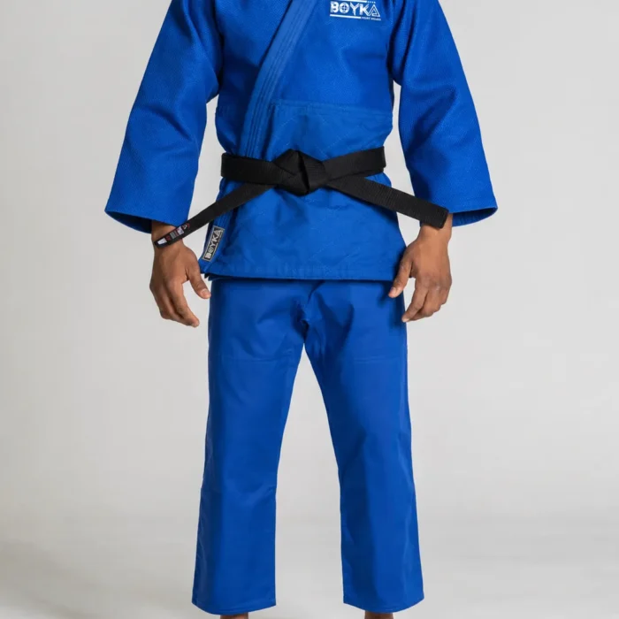 Boyka Blue Judo Gi with Gold Shoulder Accents and Black Belt