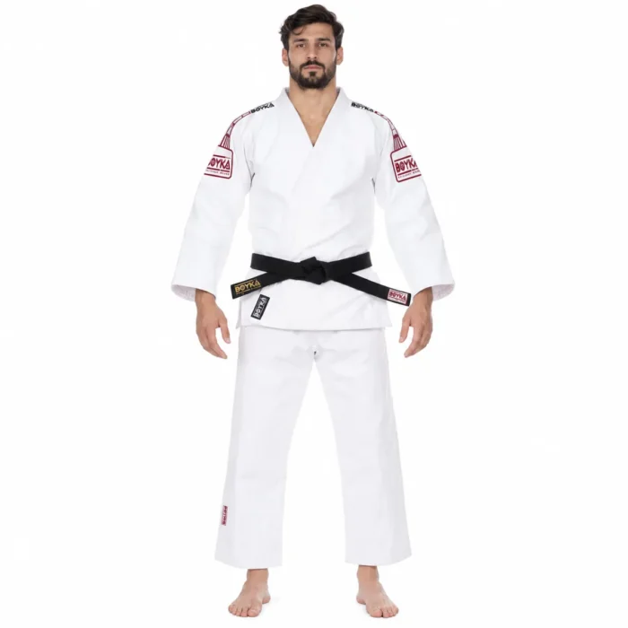 Boyka White Judo Gi with Maroon Branding and Black Belt