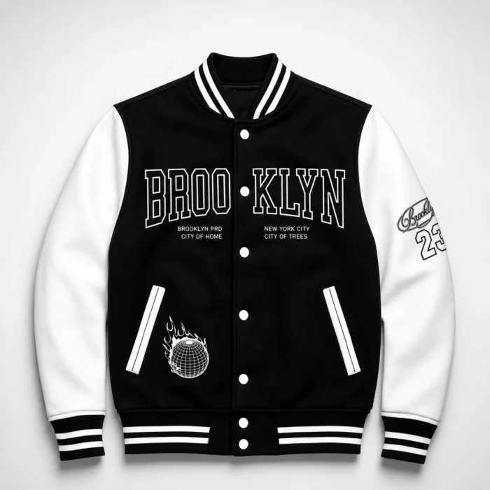 Graphic Varsity Jacket – Black & White Brooklyn Style
