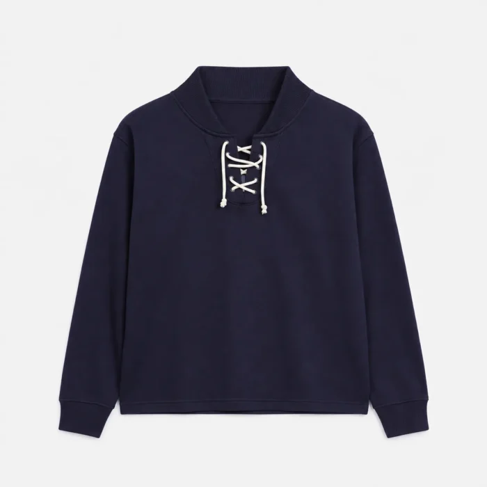 Lace-Up Collar Sweatshirt – Navy