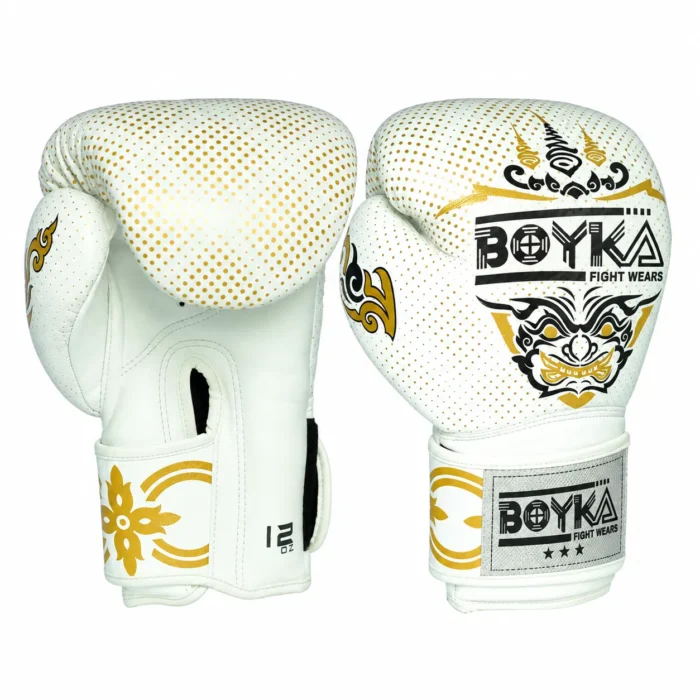 Elite Boxing Gloves – White & Gold