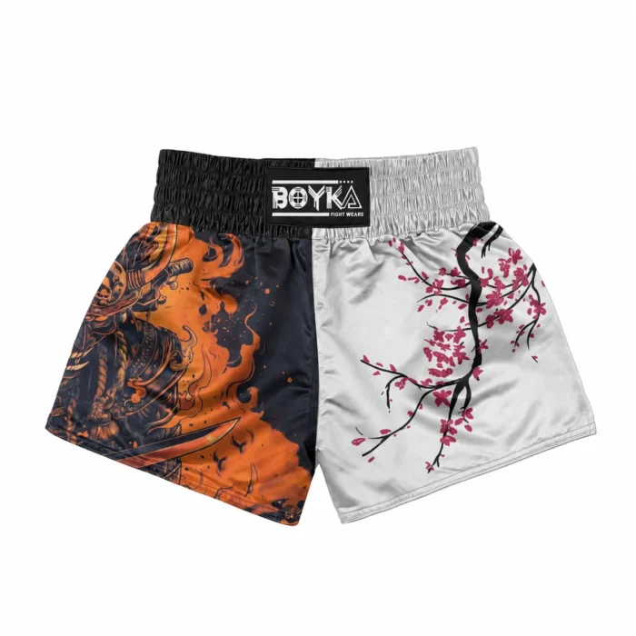 Samurai Blossom Muay Thai Shorts – Black & White